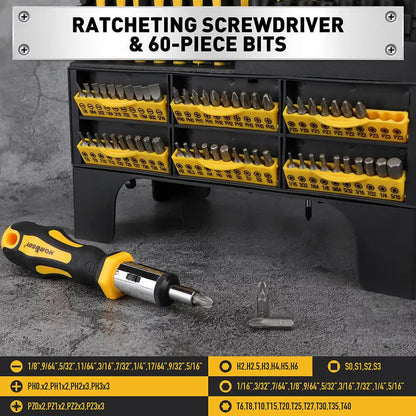 HORUSDY 140-Piece Magnetic Screwdriver Set with Plastic Racking, Includes SAE & Metric Hex Keys