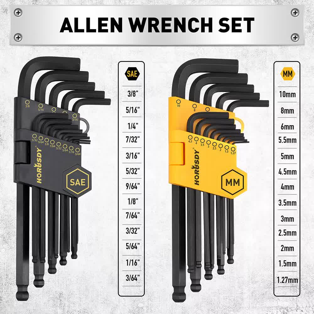 HORUSDY 140-Piece Magnetic Screwdriver Set with Plastic Racking, Includes SAE & Metric Hex Keys