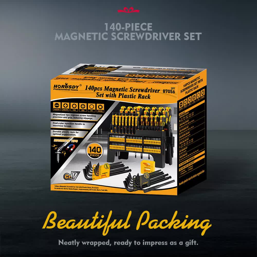 HORUSDY 140-Piece Magnetic Screwdriver Set with Plastic Racking, Includes SAE & Metric Hex Keys