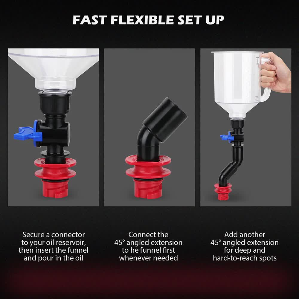 SEDY 18-Piece Engine Oil Funnel Set, 1.36 qt Automotive Oil Funnel Kit with 12 Adapters, Elbow Fitting