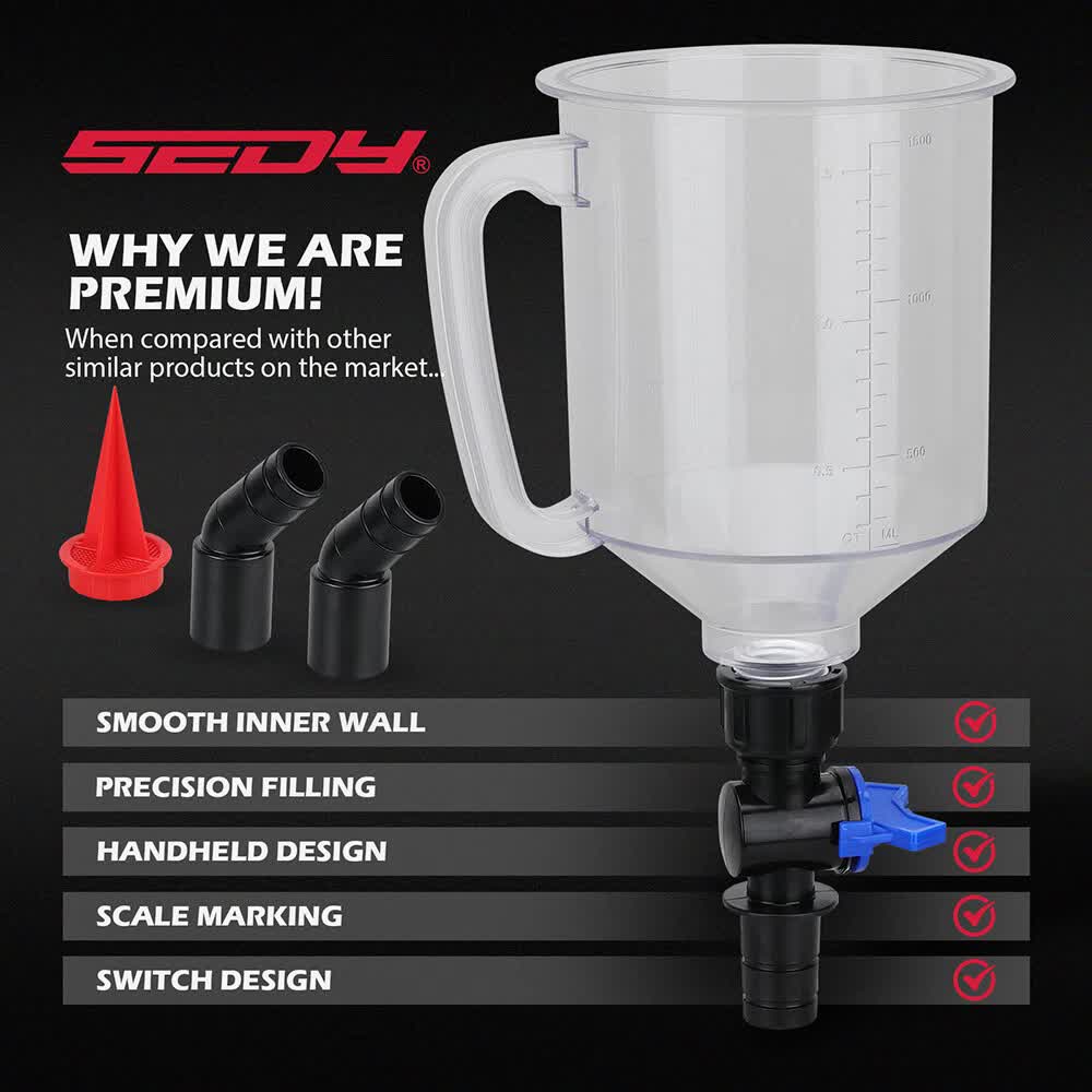 SEDY 18-Piece Engine Oil Funnel Set, 1.36 qt Automotive Oil Funnel Kit with 12 Adapters, Elbow Fitting