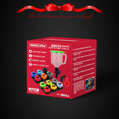 SEDY 18-Piece Engine Oil Funnel Set, 1.36 qt Automotive Oil Funnel Kit with 12 Adapters, Elbow Fitting