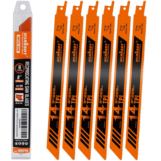 HORUSDY 6-Piece 9-Inch 14TPI Bi-Metal Reciprocating Saw Blades, Heavy-Duty Blades for Cutting Steel Pipe