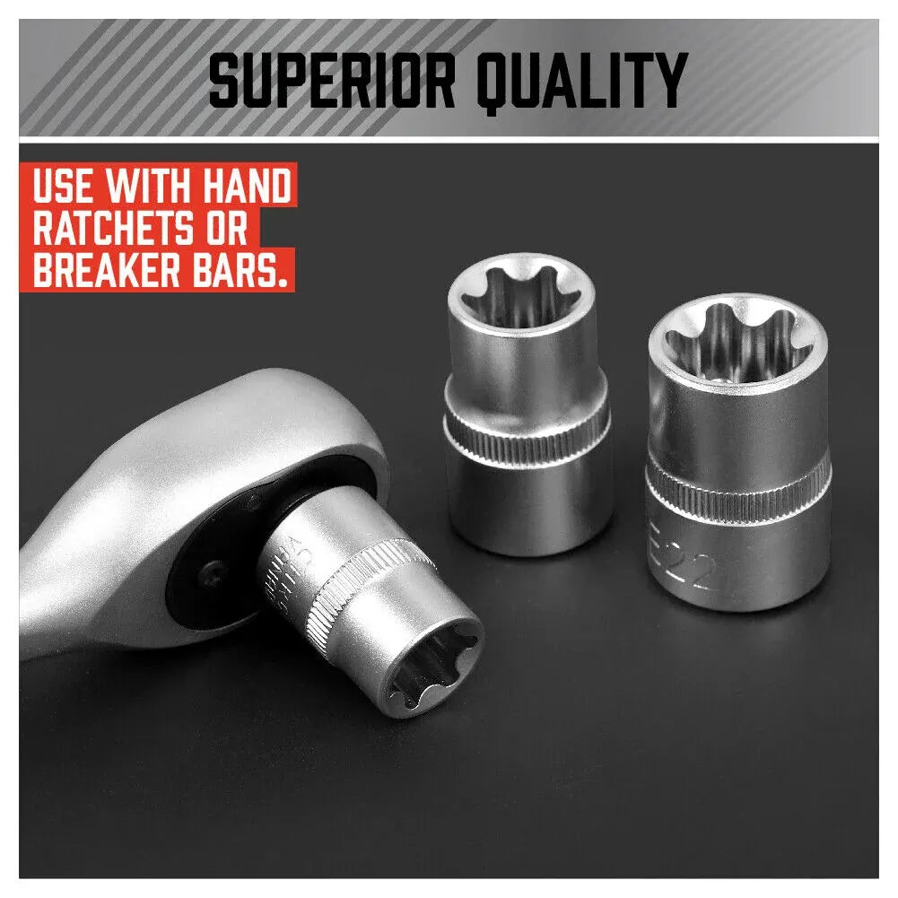 SEDY 14-Piece E-TORX Star Socket Set, 1/4" 3/8" 1/2" Drive, Female External Star Torque Socket Set, E4 - E24