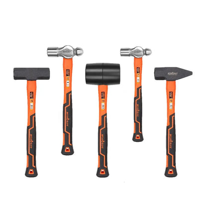 HORUSDY 5-Piece Hammer Set, Heavy Duty 32oz Rubber Mallet | 16oz Ball Pain Hammers | 32oz Ball Pain Hammer | 3lb Sledge Hammer | 3lb Cross Pain Hammer