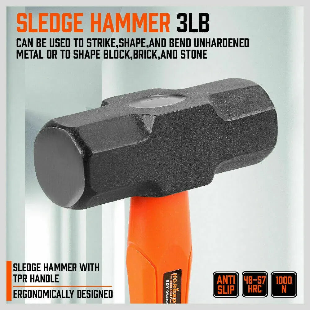 HORUSDY 5-Piece Hammer Set, Heavy Duty 32oz Rubber Mallet | 16oz Ball Pain Hammers | 32oz Ball Pain Hammer | 3lb Sledge Hammer | 3lb Cross Pain Hammer