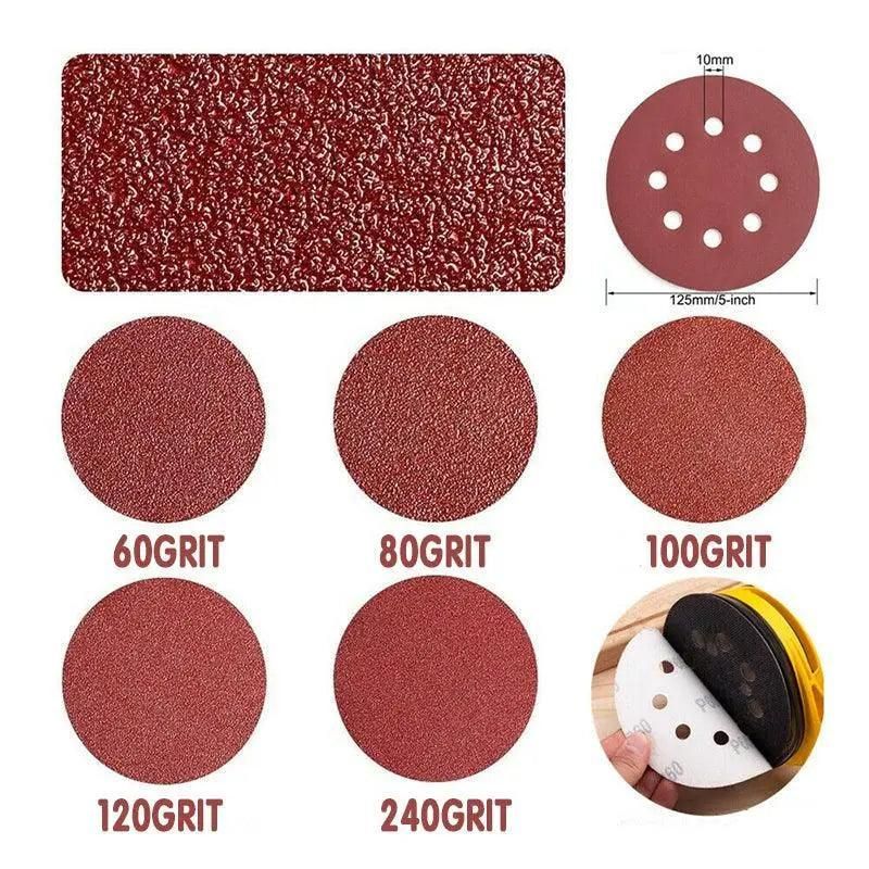 125X 125mm 5" Sanding Discs 60 80 100 120 240 Grit Orbital Sander Pads - 240 Grits