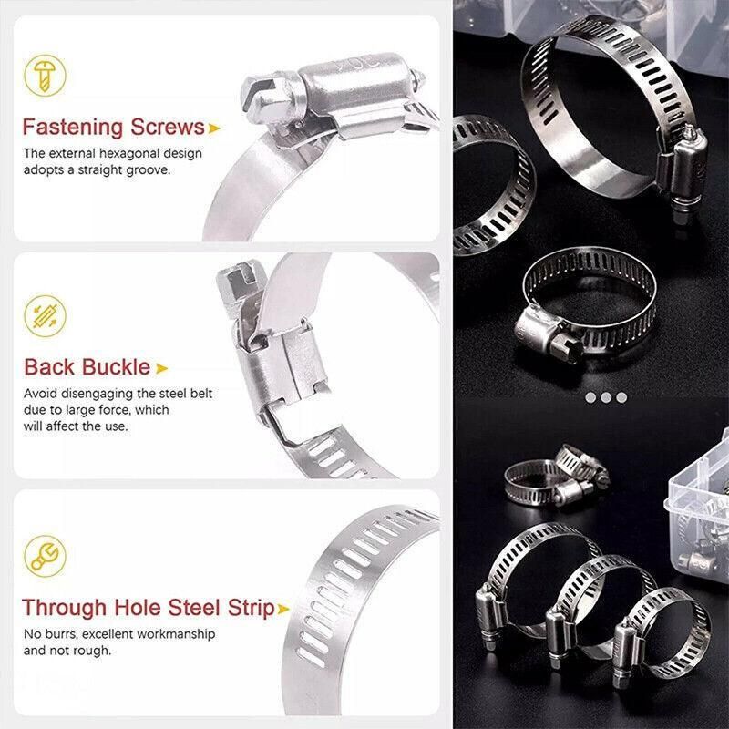 Stainless Steel Hose Clamps Clips Range Worm Gear Pipe Clamp Kit Au Stock 91Pcs