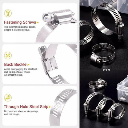 Stainless Steel Hose Clamps Clips Range Worm Gear Pipe Clamp Kit Au Stock 91Pcs