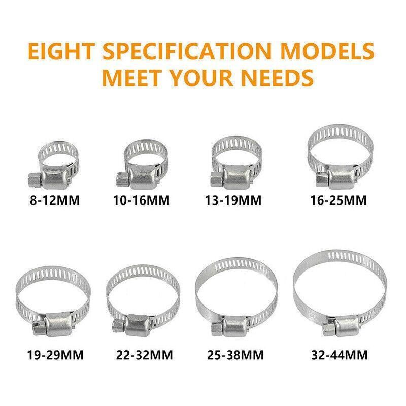 Stainless Steel Hose Clamps Clips Range Worm Gear Pipe Clamp Kit Au Stock 91Pcs