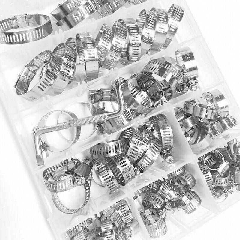 Stainless Steel Hose Clamps Clips Range Worm Gear Pipe Clamp Kit Au Stock 91Pcs