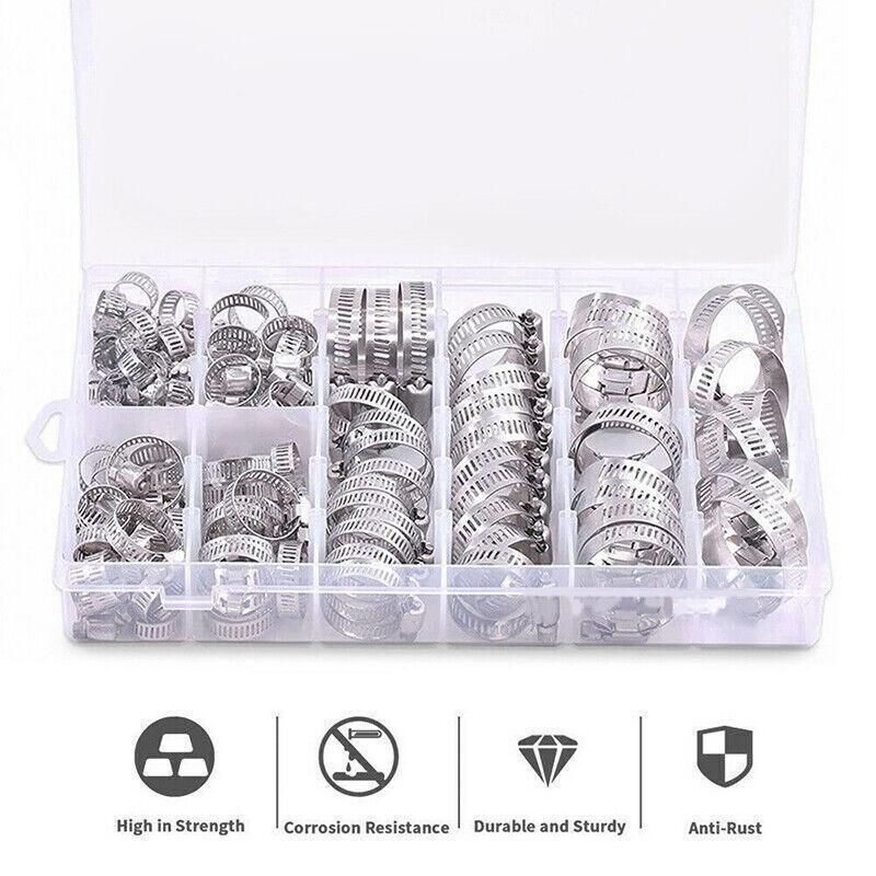 Stainless Steel Hose Clamps Clips Range Worm Gear Pipe Clamp Kit Au Stock 91Pcs