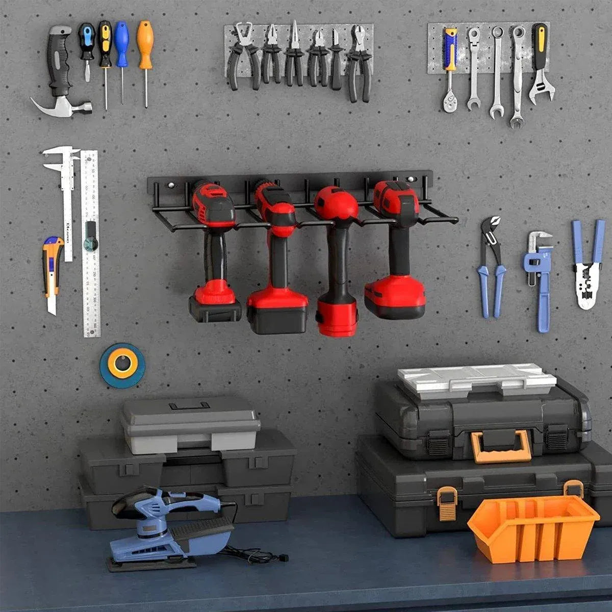 Metal Drill Storage Rack Power Tool Holder Organizer Wall Mount Heavy Duty Shelf