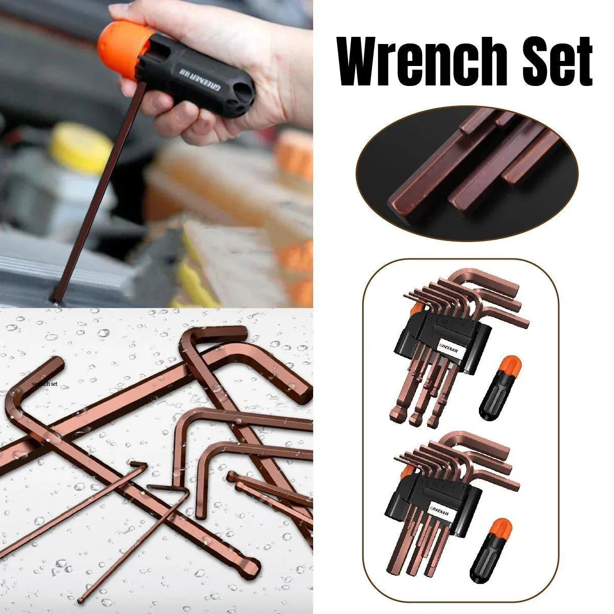 Hexagonal Wrench Set with Plate Handle Multi Size Hex Key Tool Kit for Repair - Crew cut