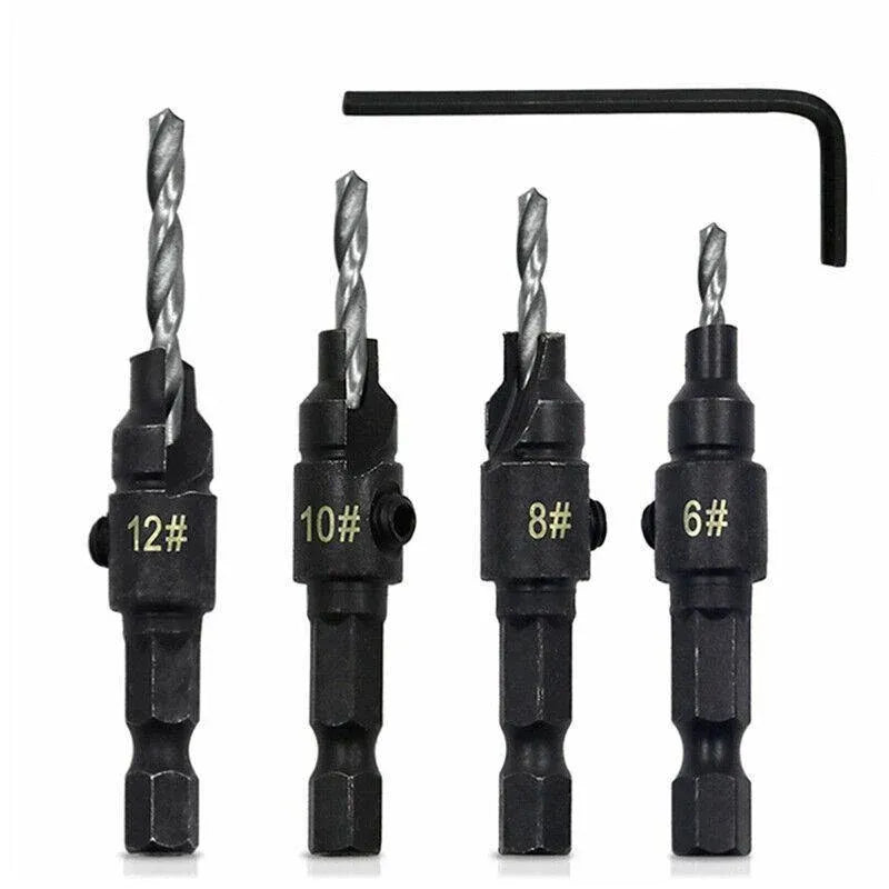 4PCS Countersink Drill Bit Set Woodworking Pilot Hole Hex Shank Tool