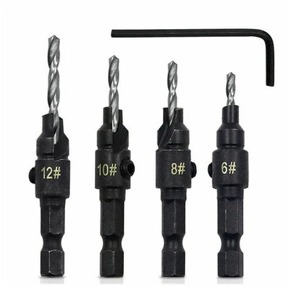 4PCS Countersink Drill Bit Set Woodworking Pilot Hole Hex Shank Tool