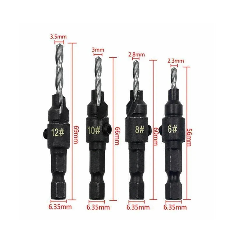 4PCS Countersink Drill Bit Set Woodworking Pilot Hole Hex Shank Tool