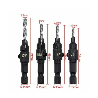 4PCS Countersink Drill Bit Set Woodworking Pilot Hole Hex Shank Tool
