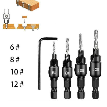 4PCS Countersink Drill Bit Set Woodworking Pilot Hole Hex Shank Tool
