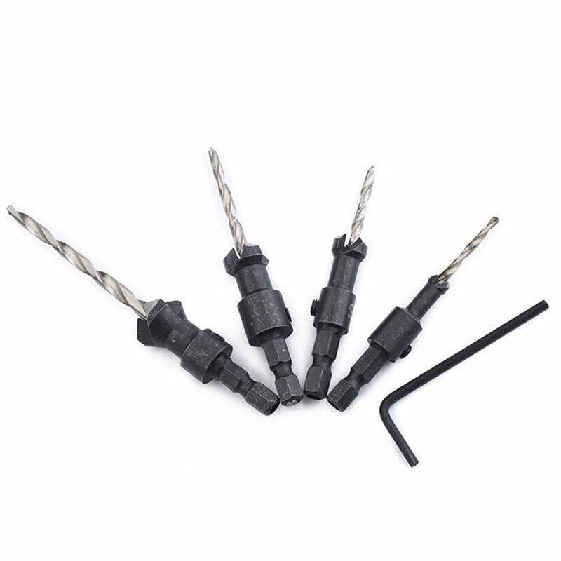 4PCS Countersink Drill Bit Set Woodworking Pilot Hole Hex Shank Tool