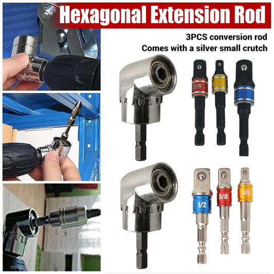 Socket Adapter Set Hex Shank to 1/4in 3/8in 1/2in Impact Driver Drill 3pcs - Black