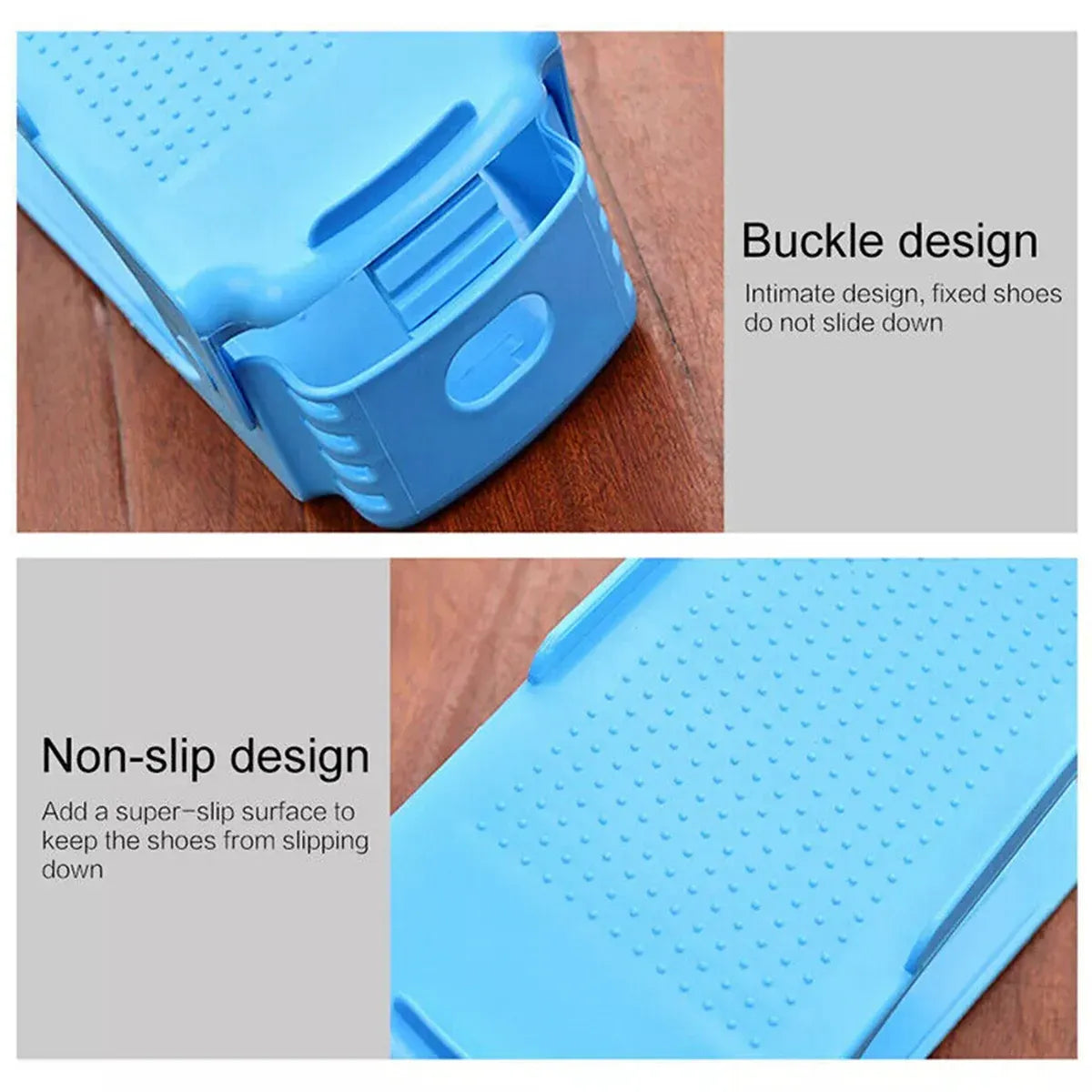 20X Shoe Rack Display Case Box Adjustable Slots Organizer Storage Holder - Blue