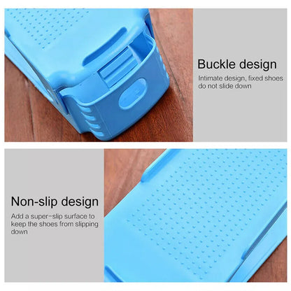 20X Shoe Rack Display Case Box Adjustable Slots Organizer Storage Holder - Blue