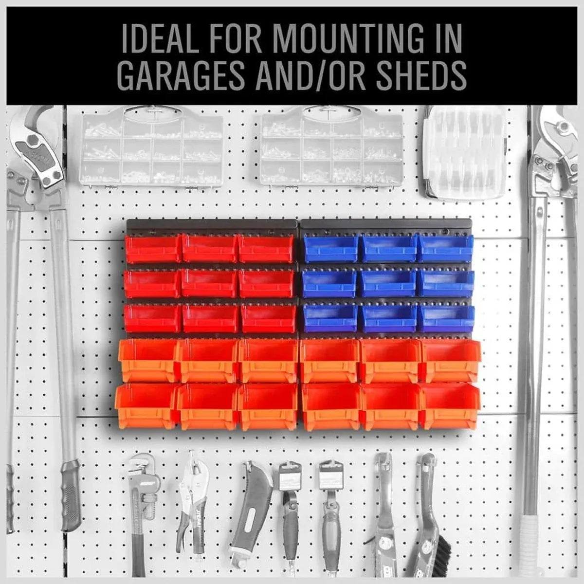30PCS Wall Mounted Tool Storage Rack Bin Organiser Box for Garage Workshop Use