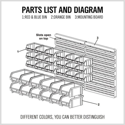 30PCS Wall Mounted Tool Storage Rack Bin Organiser Box for Garage Workshop Use