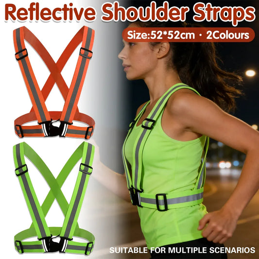 Reflective Shoulder Straps Safety High Visibility Vest for Night Running Cycling - Yellow