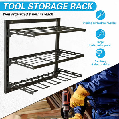 Wall Mounted Electric Drill Tool Rack Garage Screwdriver Storage Organizer
