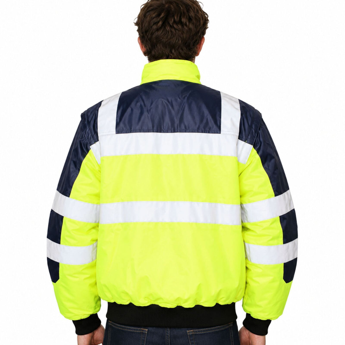 3-in-1 Hi Vis Safety Bomber Jacket Waterproof Reflective Quilted - Yellow/Navy