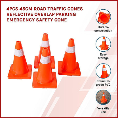 4pcs 45cm Road Traffic Cones Reflective Overlap Parking Emergency Safety Cone