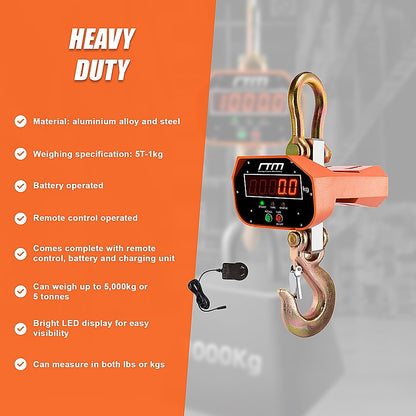 5000kg Electronic Crane Scales Industrial Hanging Digital Weight
