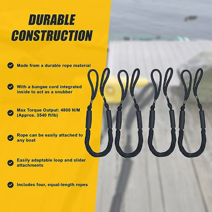 4 Pack Marine Bungee Dock Line Boat Mooring Rope Anchor Cord Stretch