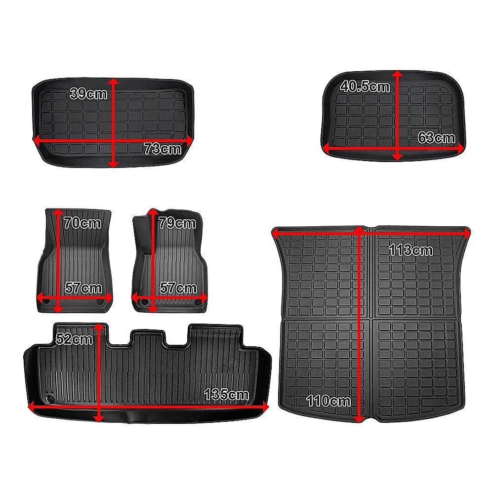 6 piece Tesla Model Y Floor Mats for Front and Rear Trunk Front Passenger and Driver Side