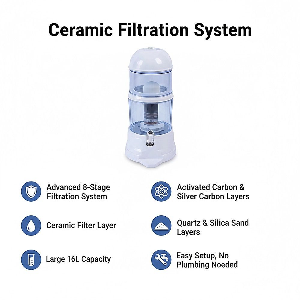 16L Benchtop Water Filter Dispenser – Ceramic Filtration System