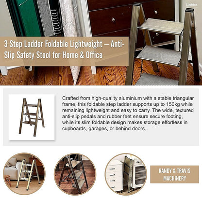 3 Step Ladder Foldable Lightweight – Anti-Slip Safety Stool for Home & Office