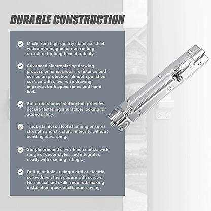 20cm Stainless Steel Sliding Door Lock Latch 10pcs Heavy Duty Security Bolt For Gates