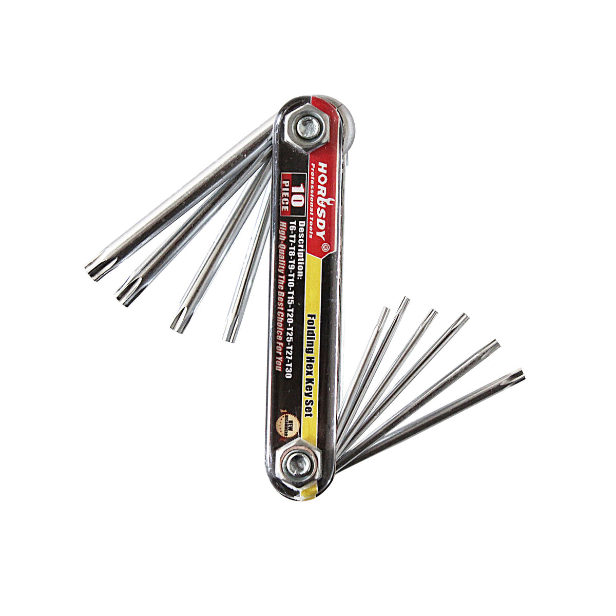 10-Piece Folding Torx Key Wrench Set - T6-T30 Star Keys, Portable Multi-Tool(silver)