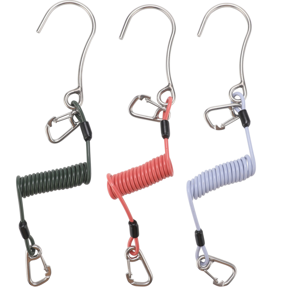 Green Pro 316 Stainless Steel Diving Reef Hook - Single, Double Combo Pack - Current Hook with Coiled Safety Lanyard