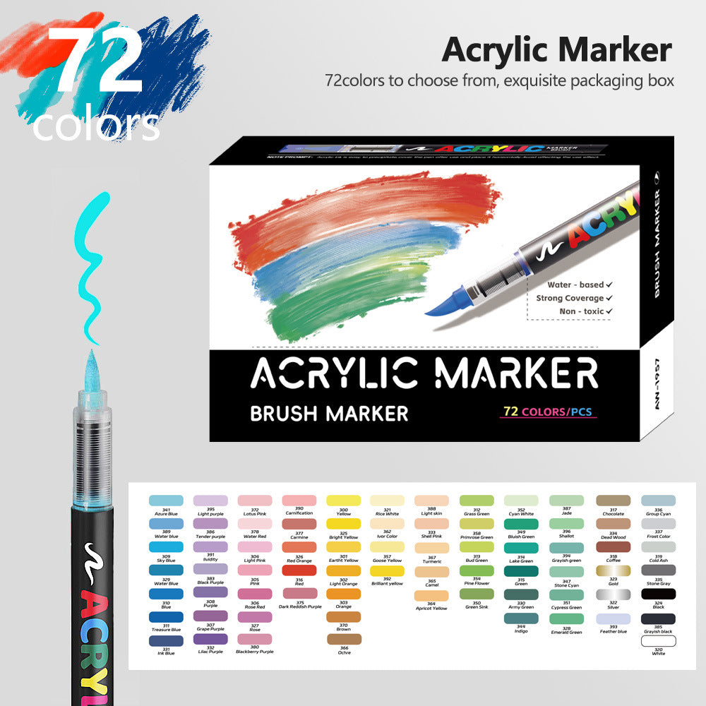 72 Colour Set Vibrant Cyan Acrylic Marker with Soft Brush Tip - 13.8 cm Professional Art Pen（(Packaging has been upgraded)）