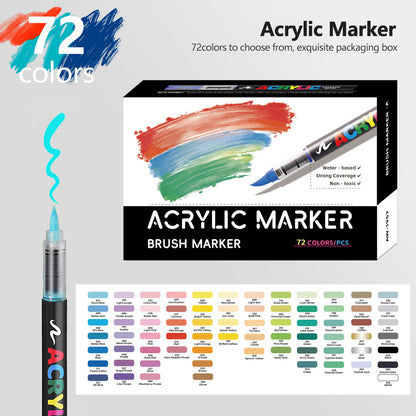 72 Colour Set Vibrant Cyan Acrylic Marker with Soft Brush Tip - 13.8 cm Professional Art Pen（(Packaging has been upgraded)）