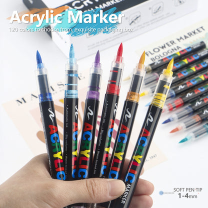 72 Colour Set Vibrant Cyan Acrylic Marker with Soft Brush Tip - 13.8 cm Professional Art Pen（(Packaging has been upgraded)）