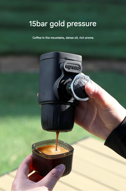White Portable Hand Press Espresso Machine - Compatible with Espresso Capsules and Ground Coffee for Home, Travel, and Outdoor Use
