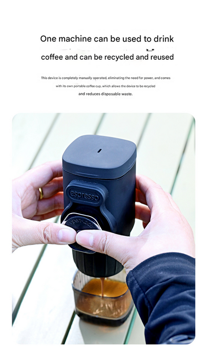 Black Portable Hand Press Espresso Machine - Compatible with Espresso Capsules and Ground Coffee for Home, Travel, and Outdoor Use