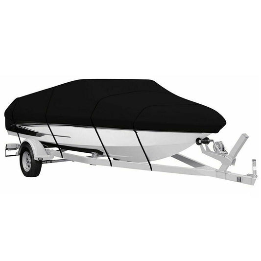 Black Heavy Duty Waterproof Tarp Covers with Storage Bag, Fits V-Hull, Fish&Ski, Pro-Style, Fishing, Runabout, Bass Boats, 17-19FT(600cm*310cm)