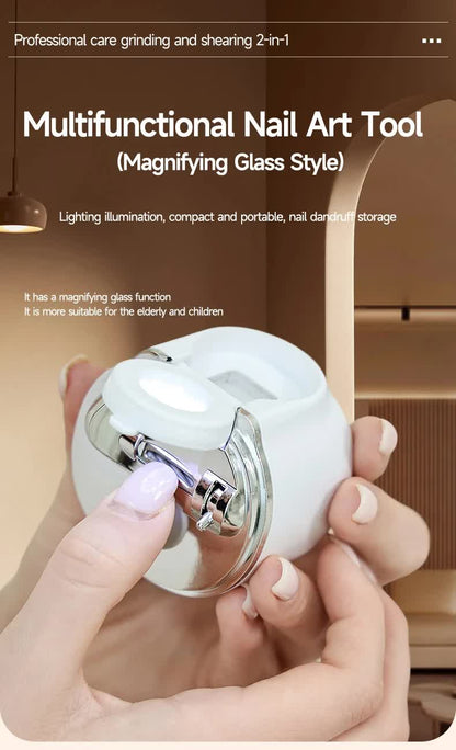 2-in-1 Electric Nail Clipper with Magnifying Glass & LED Light - Automatic Nail Trimmer & Polisher for Babies, Seniors & Adults - Safe USB Rechargeable Manicure Tool with Debris Storage - Blue