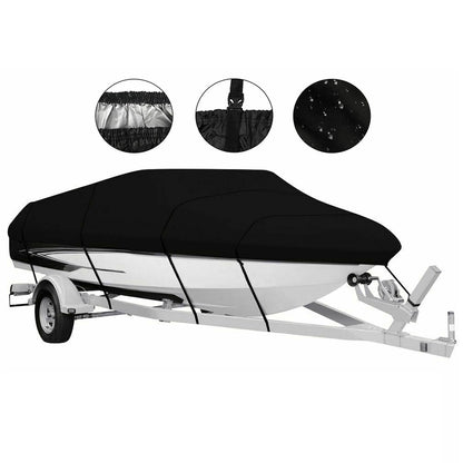 17-19ft Waterproof Boat Cover Trailerable V-Hull Runabout UV Resistant Marine Grade Storage Tarpaulin with Straps (Black, 600cm x 310cm)