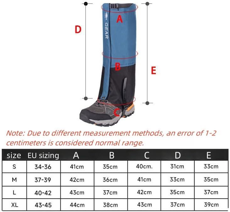 Black Breathable Nylon Waterproof Hiking Leg Gaiters and Snow Boot Gaiters (Fleece Lining) - Unisex Adjustable Sand & Mud Protection for Mountaineering & Desert Trekking, M Size